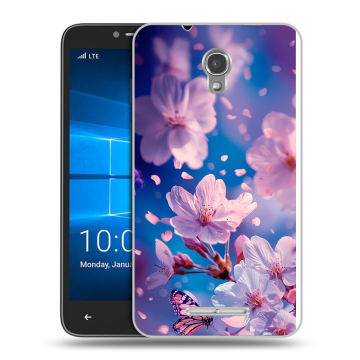 Пластиковый чехол на Alcatel OneTouch Pixi First с принтом цветы бабочки Пластиковый чехол на Alcatel OneTouch Pixi First с принтом цветы бабочки