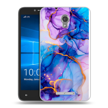Пластиковый чехол на Alcatel OneTouch Pixi First с принтом синий мрамор Пластиковый чехол на Alcatel OneTouch Pixi First с принтом синий мрамор