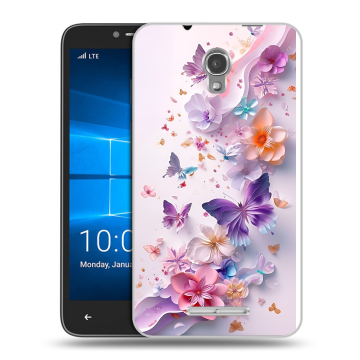 Пластиковый чехол на Alcatel OneTouch Pixi First с принтом цветы бабочки Пластиковый чехол на Alcatel OneTouch Pixi First с принтом цветы бабочки