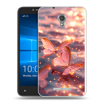 Пластиковый чехол на Alcatel OneTouch Pixi First с принтом бабочки розовые Пластиковый чехол на Alcatel OneTouch Pixi First с принтом бабочки розовые