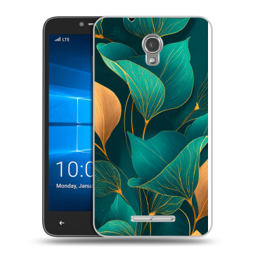 Пластиковый чехол на Alcatel OneTouch Pixi First с принтом Листья и золото