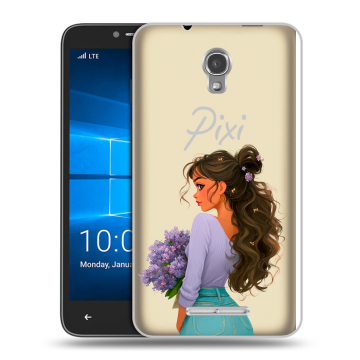 Пластиковый чехол на Alcatel OneTouch Pixi First с принтом девушка цветы
