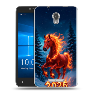 Пластиковый чехол на Alcatel OneTouch Pixi First с принтом Новый год коня