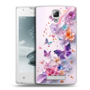 Пластиковый чехол на Lenovo A1000 с принтом цветы бабочки Пластиковый чехол на Lenovo A1000 с принтом цветы бабочки