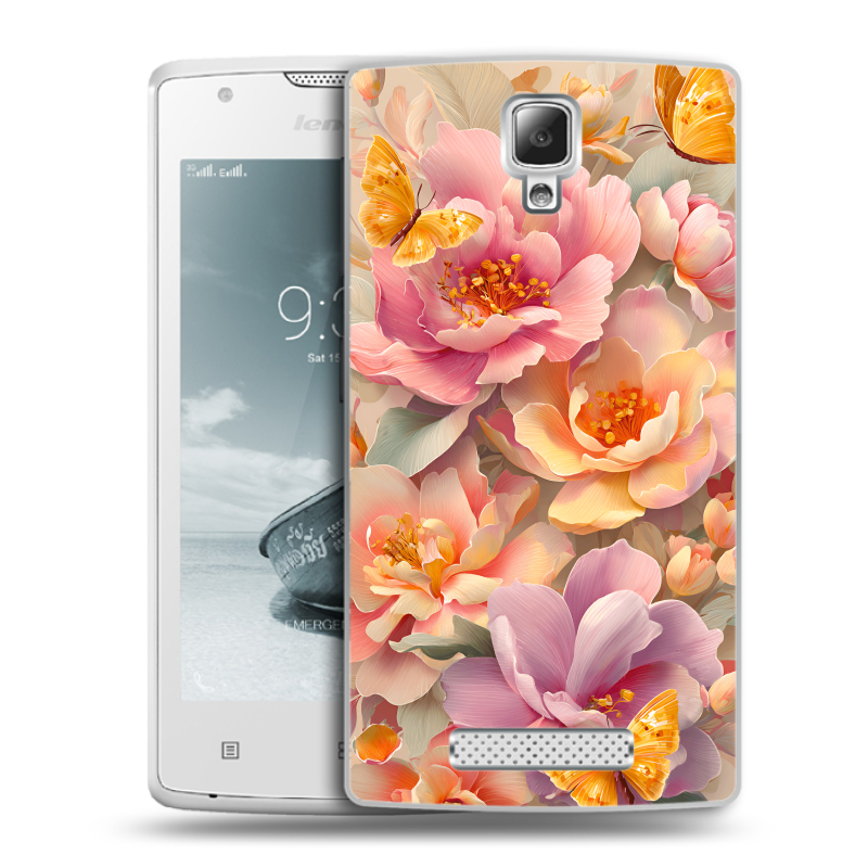 Пластиковый чехол на Lenovo A1000 с принтом Цветы и бабочки Пластиковый чехол на Lenovo A1000 с принтом Цветы и бабочки
