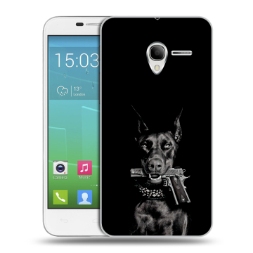 Силиконовый чехол на Alcatel One Touch POP 3 5 с принтом Доберман и пистолет Силиконовый чехол на Alcatel One Touch POP 3 5 с принтом Доберман и пистолет