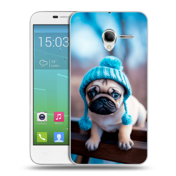 Силиконовый чехол на Alcatel One Touch POP 3 5 с принтом Мопс в шапке