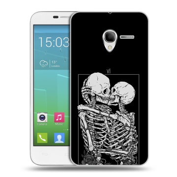 Силиконовый чехол на Alcatel One Touch POP 3 5 с принтом Поцелуй скелетов