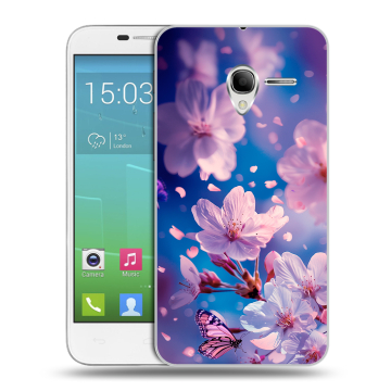 Силиконовый чехол на Alcatel One Touch POP 3 5 с принтом цветы бабочки