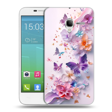 Силиконовый чехол на Alcatel One Touch POP 3 5 с принтом цветы бабочки