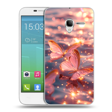 Силиконовый чехол на Alcatel One Touch POP 3 5 с принтом бабочки розовые