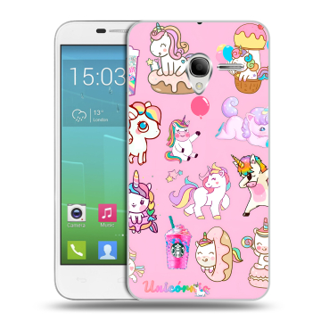 Силиконовый чехол на Alcatel One Touch POP 3 5 с принтом розовые единороги