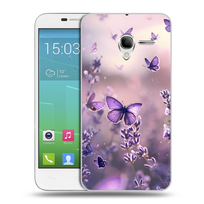 Силиконовый чехол на Alcatel One Touch POP 3 5 с принтом бабочки и лаванда Силиконовый чехол на Alcatel One Touch POP 3 5 с принтом бабочки и лаванда