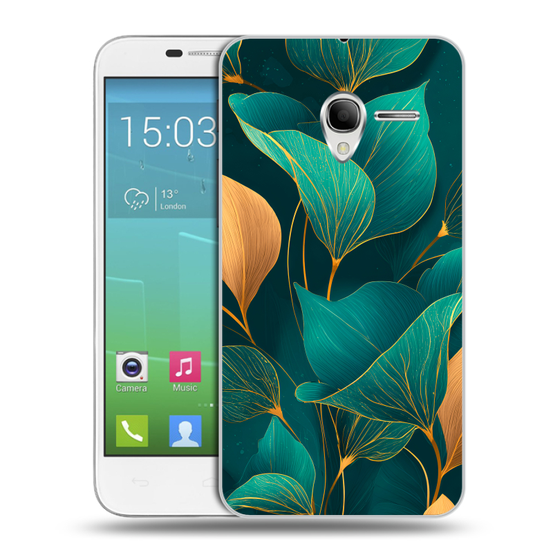 Силиконовый чехол на Alcatel One Touch POP 3 5 с принтом Листья и золото Силиконовый чехол на Alcatel One Touch POP 3 5 с принтом Листья и золото