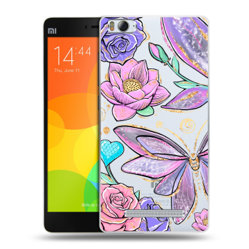 Пластиковый чехол на Xiaomi Mi 4c с принтом Бабочки и цветы