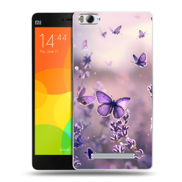 Пластиковый чехол на Xiaomi Mi 4c с принтом бабочки и лаванда Пластиковый чехол на Xiaomi Mi 4c с принтом бабочки и лаванда