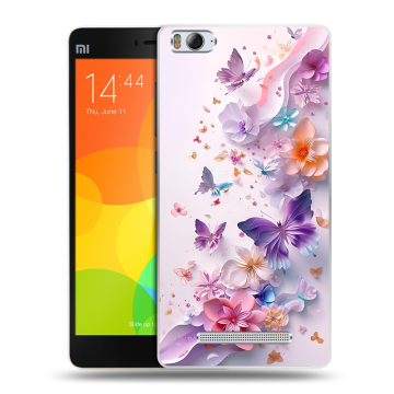 Пластиковый чехол на Xiaomi Mi 4c с принтом цветы бабочки Пластиковый чехол на Xiaomi Mi 4c с принтом цветы бабочки