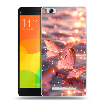 Пластиковый чехол на Xiaomi Mi 4c с принтом бабочки розовые Пластиковый чехол на Xiaomi Mi 4c с принтом бабочки розовые