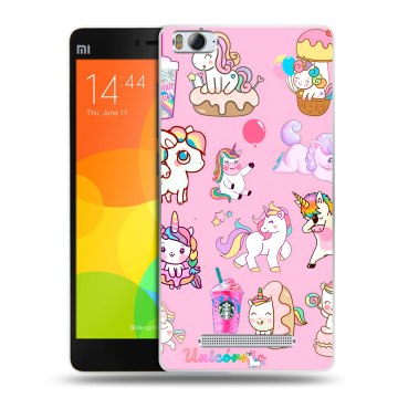 Пластиковый чехол на Xiaomi Mi 4c с принтом розовые единороги Пластиковый чехол на Xiaomi Mi 4c с принтом розовые единороги