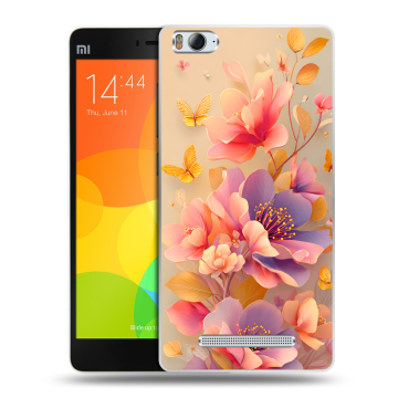 Пластиковый чехол на Xiaomi Mi 4c с принтом Цветы и бабочки Пластиковый чехол на Xiaomi Mi 4c с принтом Цветы и бабочки