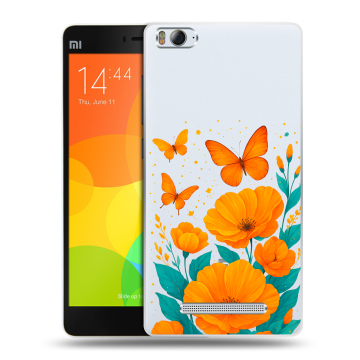 Пластиковый чехол на Xiaomi Mi 4c с принтом цветы бабочки Пластиковый чехол на Xiaomi Mi 4c с принтом цветы бабочки