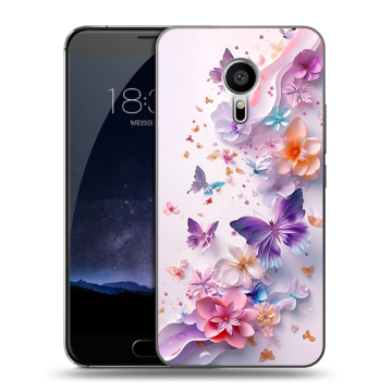 Пластиковый чехол на Meizu Pro 5 с принтом цветы бабочки