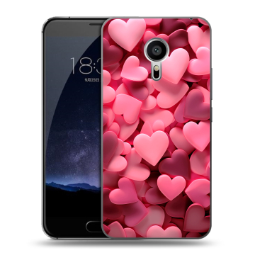 Пластиковый чехол на Meizu Pro 5 с принтом розовые сердечки