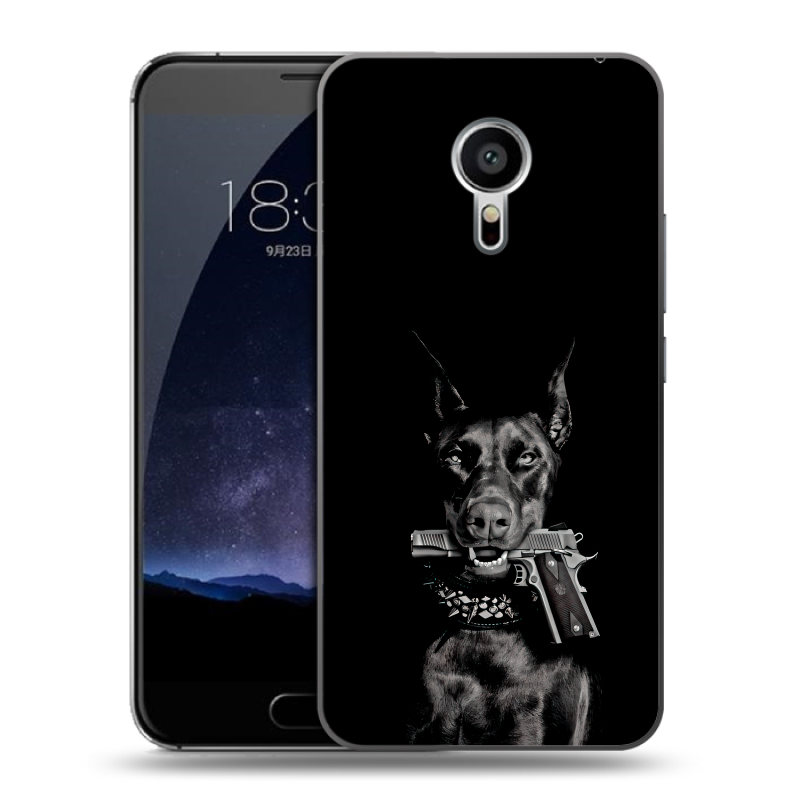 Пластиковый чехол на Meizu Pro 5 с принтом Доберман и пистолет Пластиковый чехол на Meizu Pro 5 с принтом Доберман и пистолет