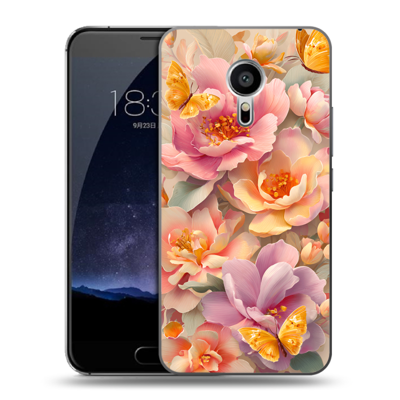 Пластиковый чехол на Meizu Pro 5 с принтом Цветы и бабочки Пластиковый чехол на Meizu Pro 5 с принтом Цветы и бабочки