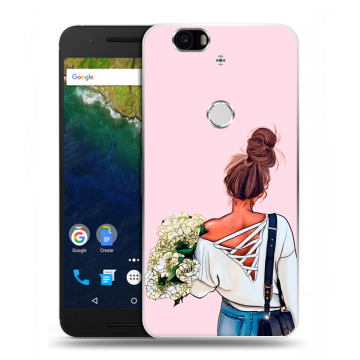 Силиконовый чехол на Google Huawei Nexus 6P с принтом Девушка и букет Силиконовый чехол на Google Huawei Nexus 6P с принтом Девушка и букет