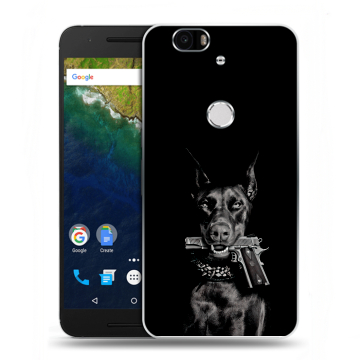 Силиконовый чехол на Google Huawei Nexus 6P с принтом Доберман и пистолет Силиконовый чехол на Google Huawei Nexus 6P с принтом Доберман и пистолет