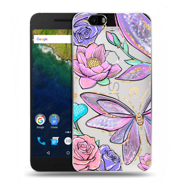 Силиконовый чехол на Google Huawei Nexus 6P с принтом Бабочки и цветы