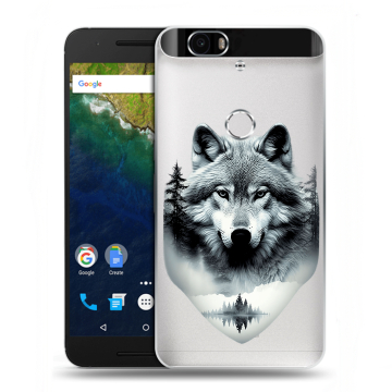 Силиконовый чехол на Google Huawei Nexus 6P с принтом Волк в лесу Силиконовый чехол на Google Huawei Nexus 6P с принтом Волк в лесу
