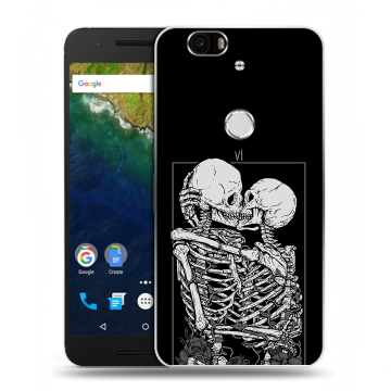 Силиконовый чехол на Google Huawei Nexus 6P с принтом Поцелуй скелетов