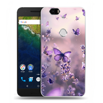 Силиконовый чехол на Google Huawei Nexus 6P с принтом бабочки и лаванда