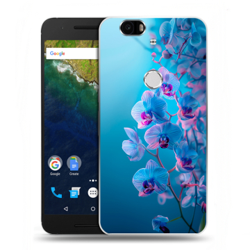 Силиконовый чехол на Google Huawei Nexus 6P с принтом голубые орхидеи Силиконовый чехол на Google Huawei Nexus 6P с принтом голубые орхидеи