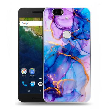 Силиконовый чехол на Google Huawei Nexus 6P с принтом синий мрамор Силиконовый чехол на Google Huawei Nexus 6P с принтом синий мрамор