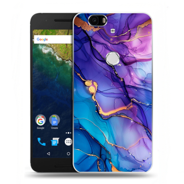 Силиконовый чехол на Google Huawei Nexus 6P с принтом синий мрамор