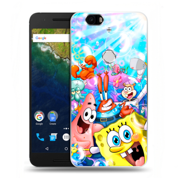 Силиконовый чехол на Google Huawei Nexus 6P с принтом спанчбоб спанч боб