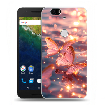 Силиконовый чехол на Google Huawei Nexus 6P с принтом бабочки розовые