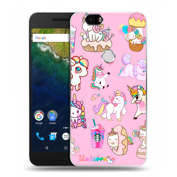 Силиконовый чехол на Google Huawei Nexus 6P с принтом розовые единороги