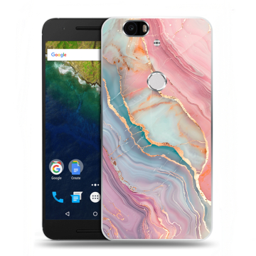 Силиконовый чехол на Google Huawei Nexus 6P с принтом розовый мрамор