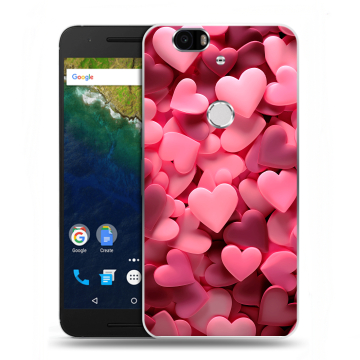 Силиконовый чехол на Google Huawei Nexus 6P с принтом розовые сердечки Силиконовый чехол на Google Huawei Nexus 6P с принтом розовые сердечки