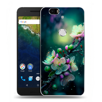 Силиконовый чехол на Google Huawei Nexus 6P с принтом Цветы и мрамор Силиконовый чехол на Google Huawei Nexus 6P с принтом Цветы и мрамор