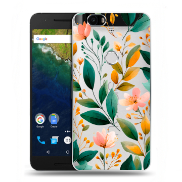Силиконовый чехол на Google Huawei Nexus 6P с принтом Цветы паттерн Силиконовый чехол на Google Huawei Nexus 6P с принтом Цветы паттерн