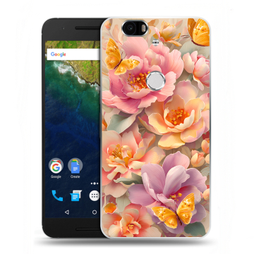 Силиконовый чехол на Google Huawei Nexus 6P с принтом Цветы и бабочки Силиконовый чехол на Google Huawei Nexus 6P с принтом Цветы и бабочки