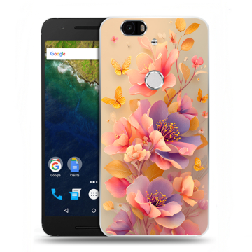 Силиконовый чехол на Google Huawei Nexus 6P с принтом Цветы и бабочки Силиконовый чехол на Google Huawei Nexus 6P с принтом Цветы и бабочки