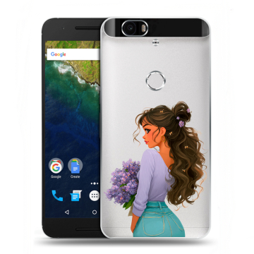 Силиконовый чехол на Google Huawei Nexus 6P с принтом девушка цветы Силиконовый чехол на Google Huawei Nexus 6P с принтом девушка цветы