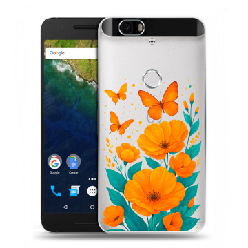 Силиконовый чехол на Google Huawei Nexus 6P с принтом цветы бабочки Силиконовый чехол на Google Huawei Nexus 6P с принтом цветы бабочки