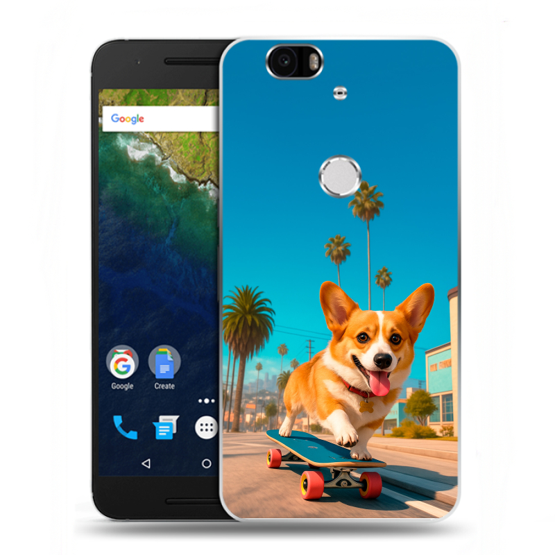 Силиконовый чехол на Google Huawei Nexus 6P с принтом Корги на скейте Силиконовый чехол на Google Huawei Nexus 6P с принтом Корги на скейте